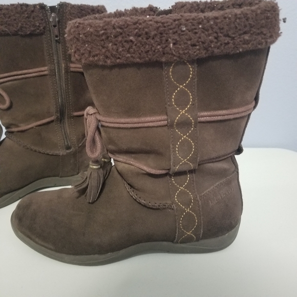 LL Bean Brown Suede Leather Zip Moccasin Winter Fleece Lined Boots Girls Size 3. - Picture 4 of 13